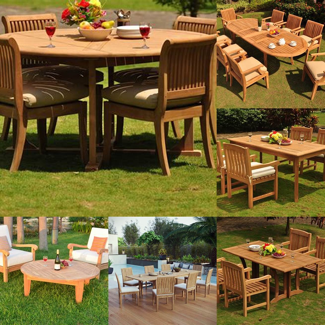 A photo of the teak furniture in different settings