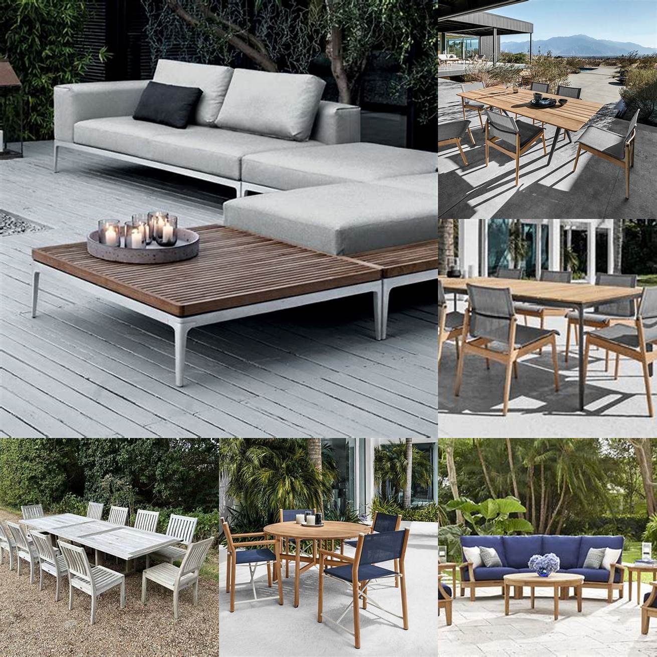 A picture of a Gloster teak furniture set in different settings