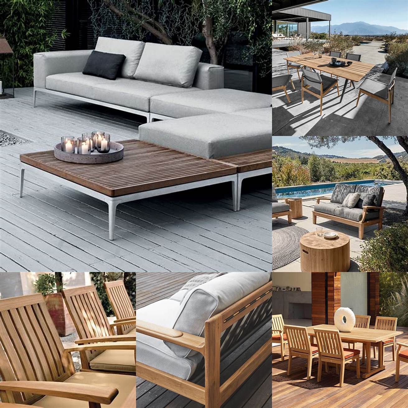 A picture of a Gloster teak furniture set with a view
