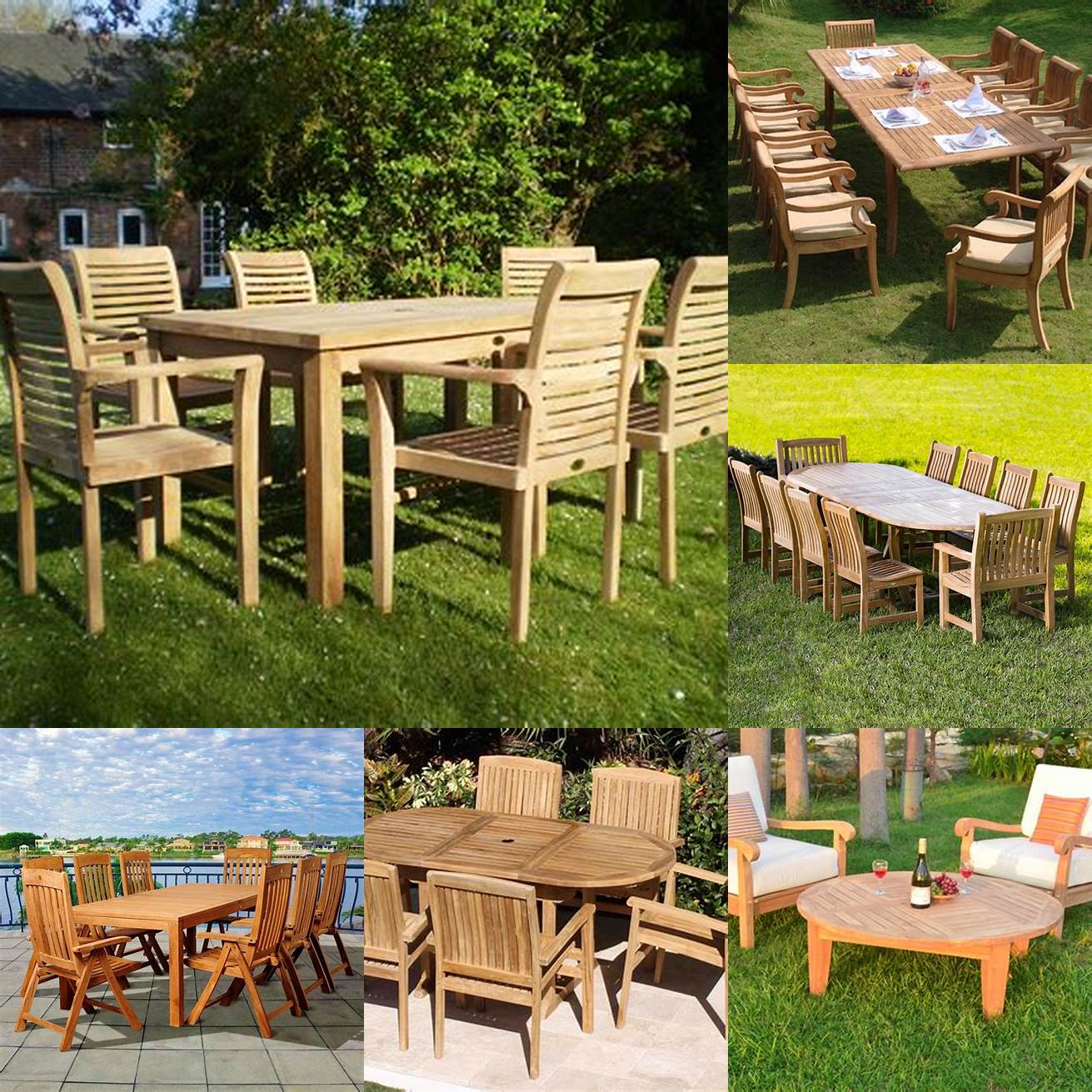 A picture of a patio set made of teak