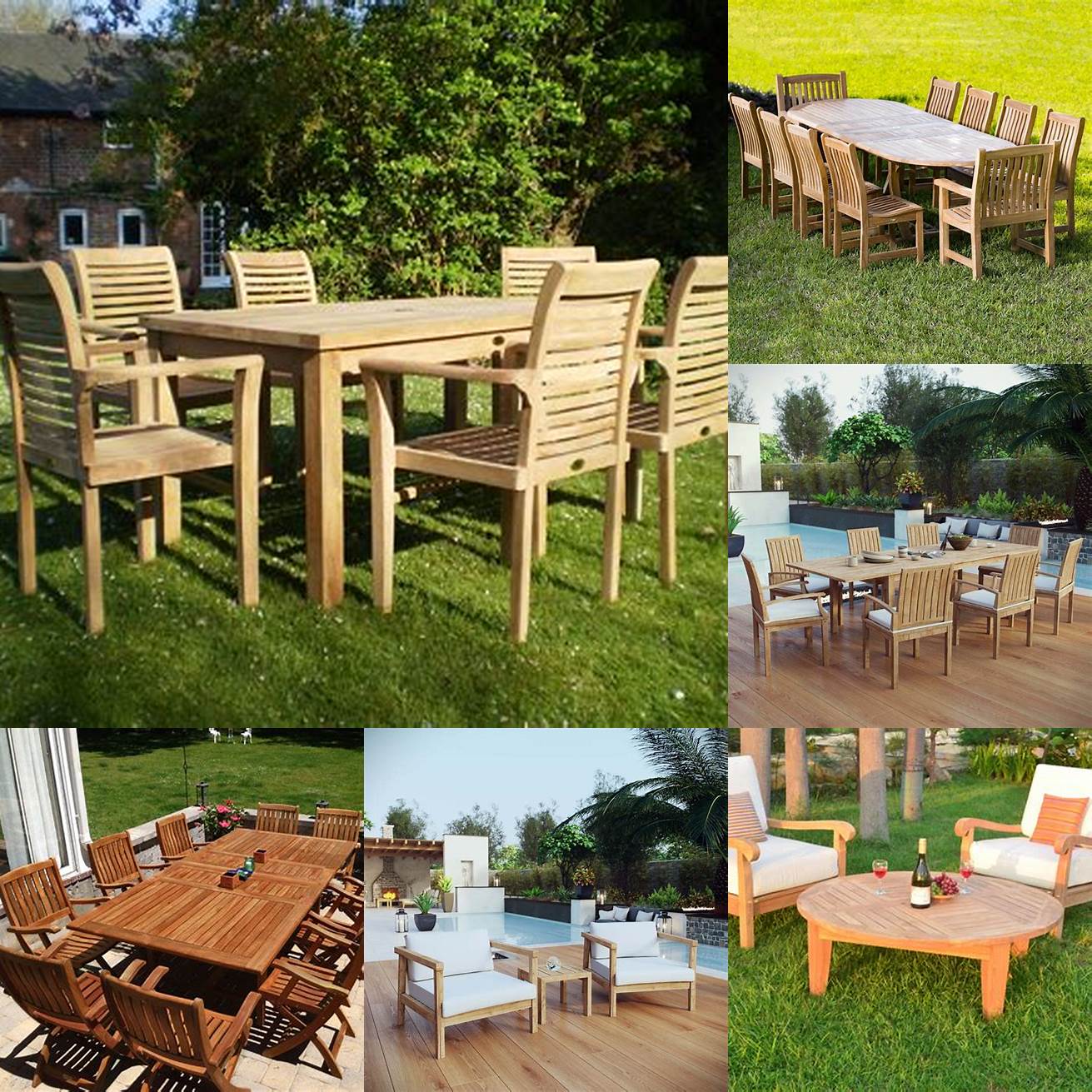 A picture of a plantation teak patio set in a backyard