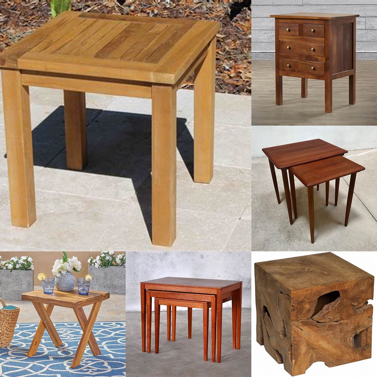 A picture of a side table made of teak