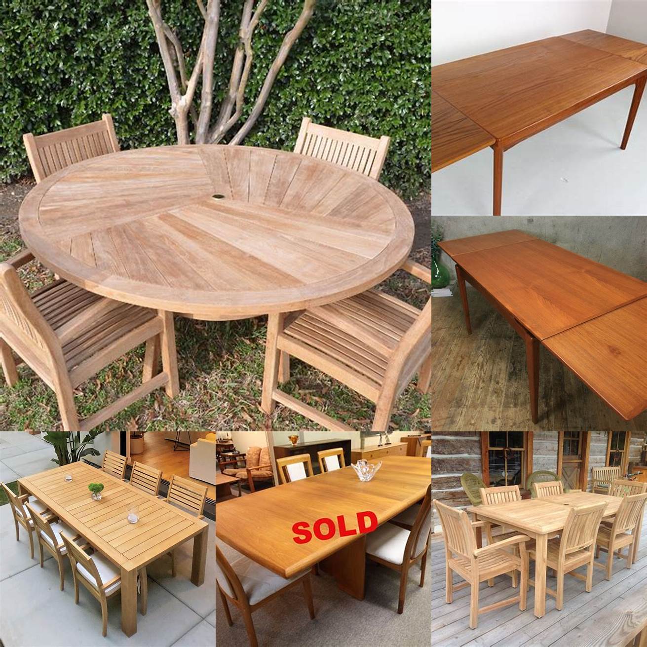 A picture of a teak dining table