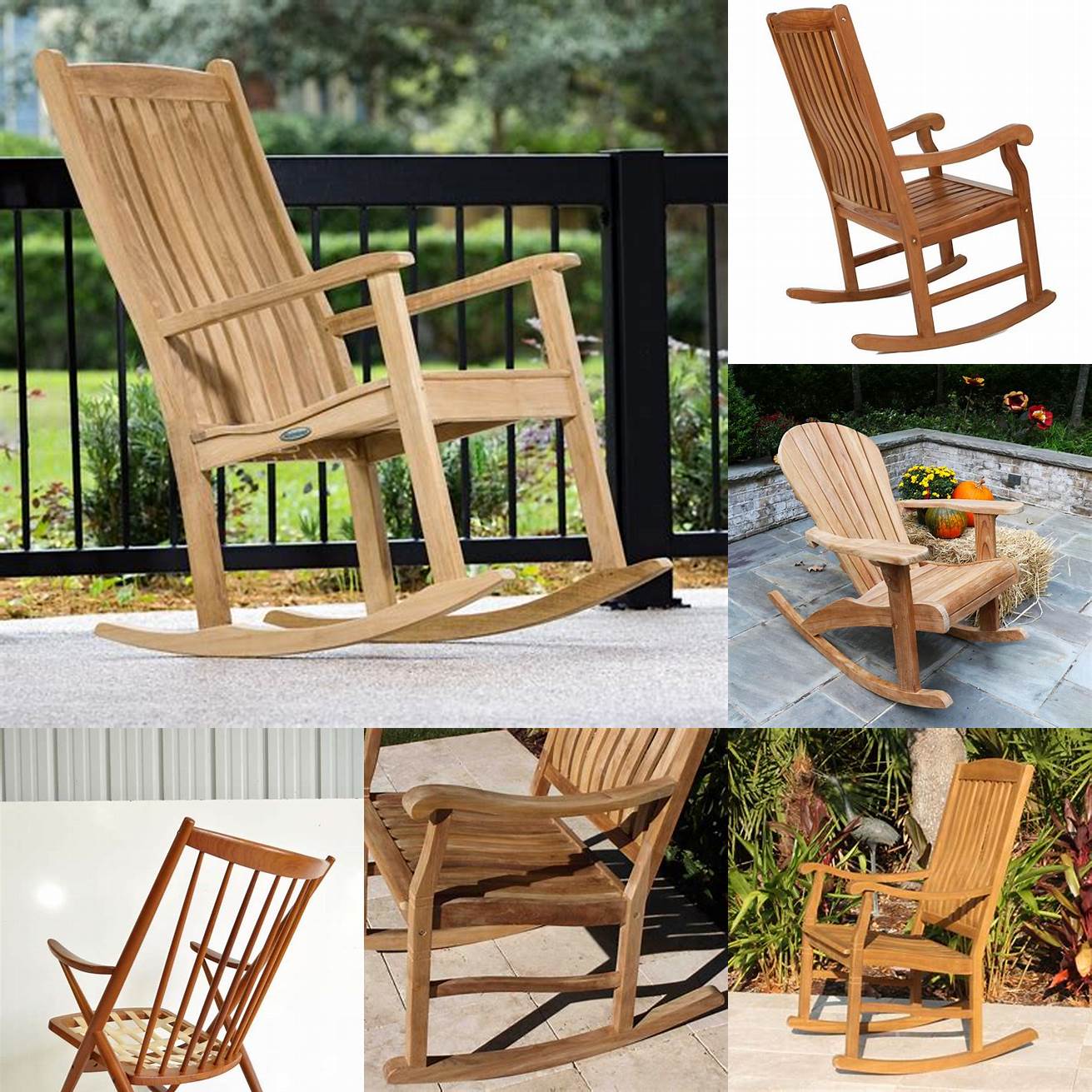 A picture of a teak rocking chair with a protective sealant