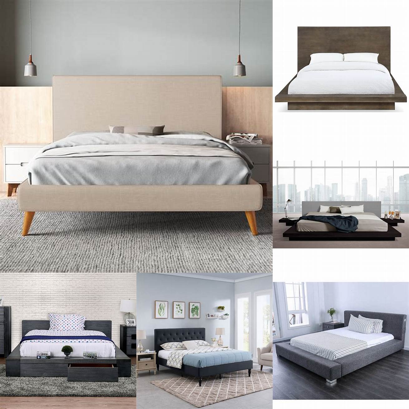 A picture of an Upholstered Platform Bed King with a low profile design
