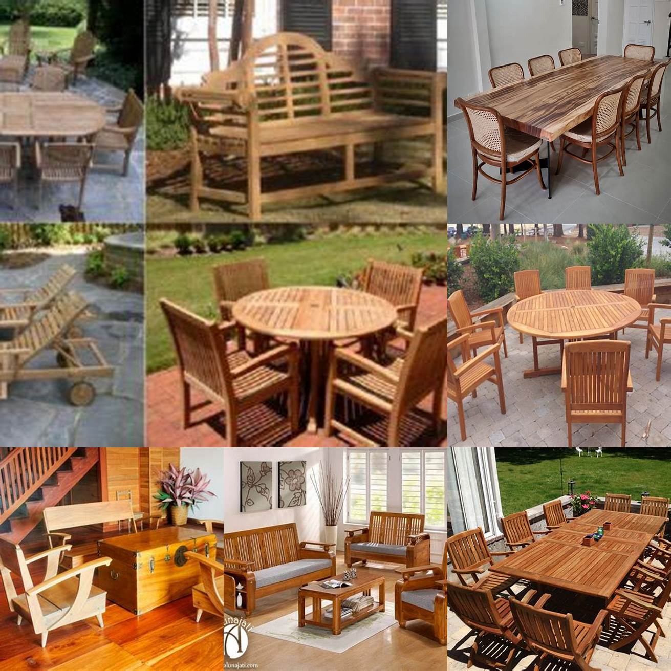 A picture of different types of teak furniture