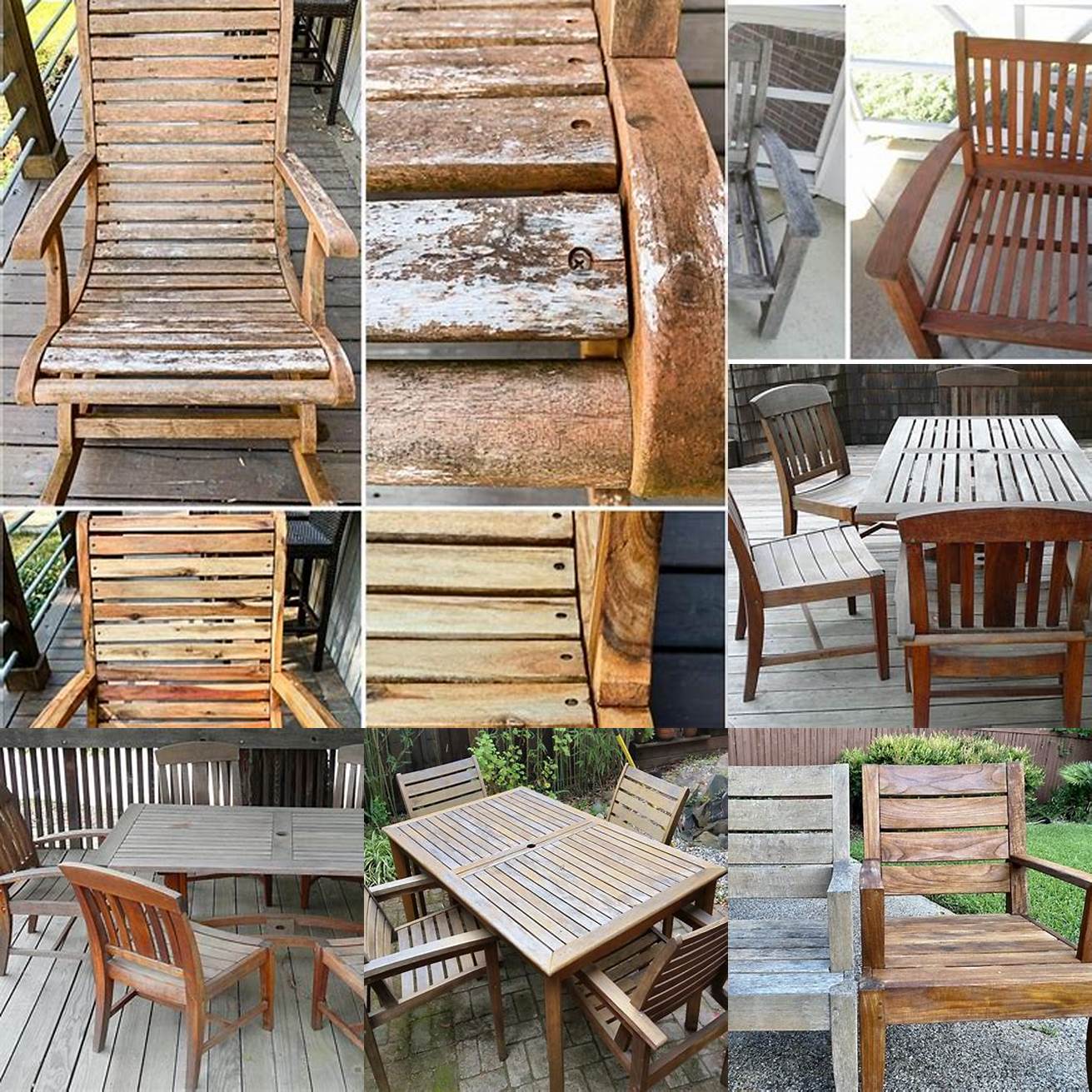 A picture of teak deck furniture before and after being cleaned