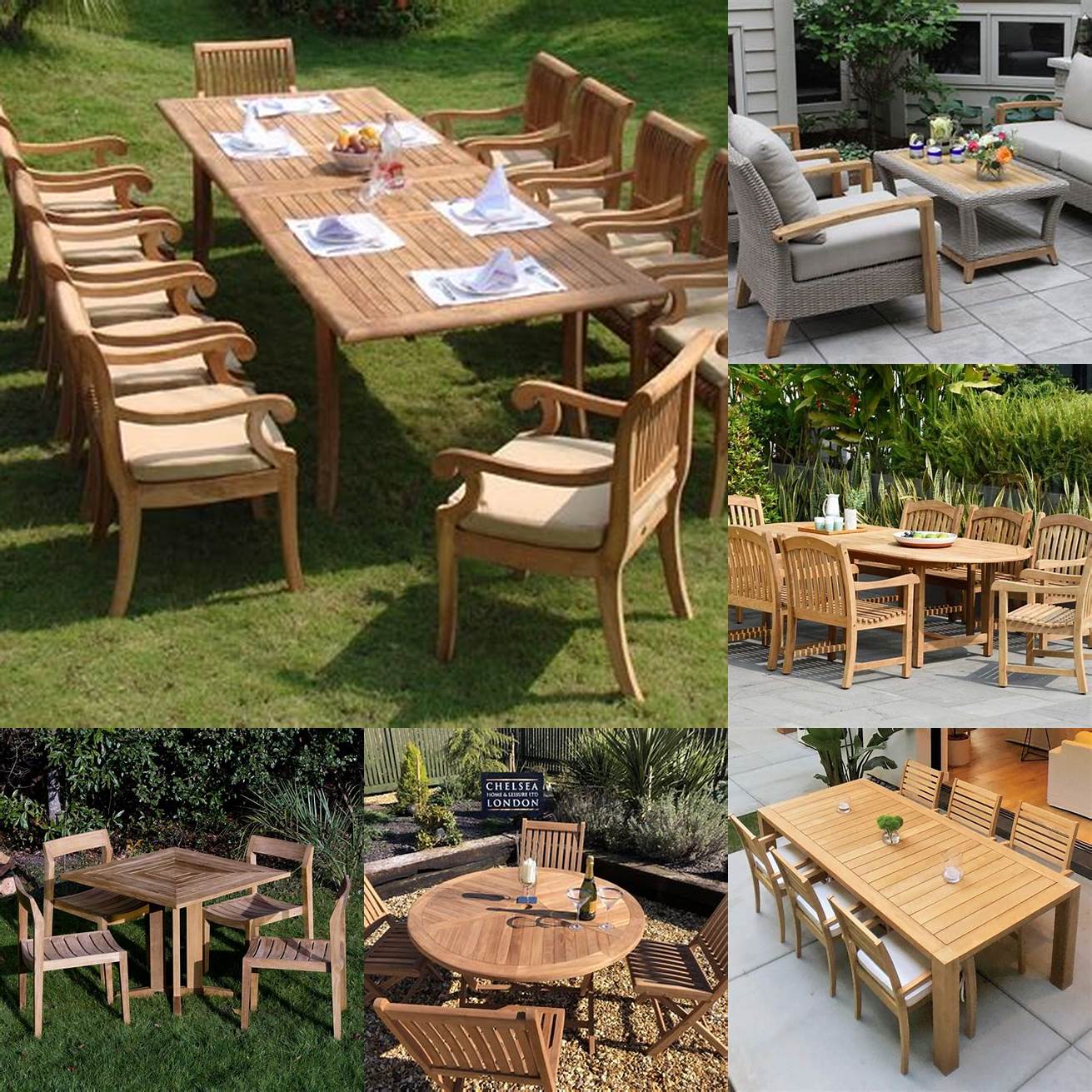 A picture of teak deck furniture being compared to other types of outdoor furniture