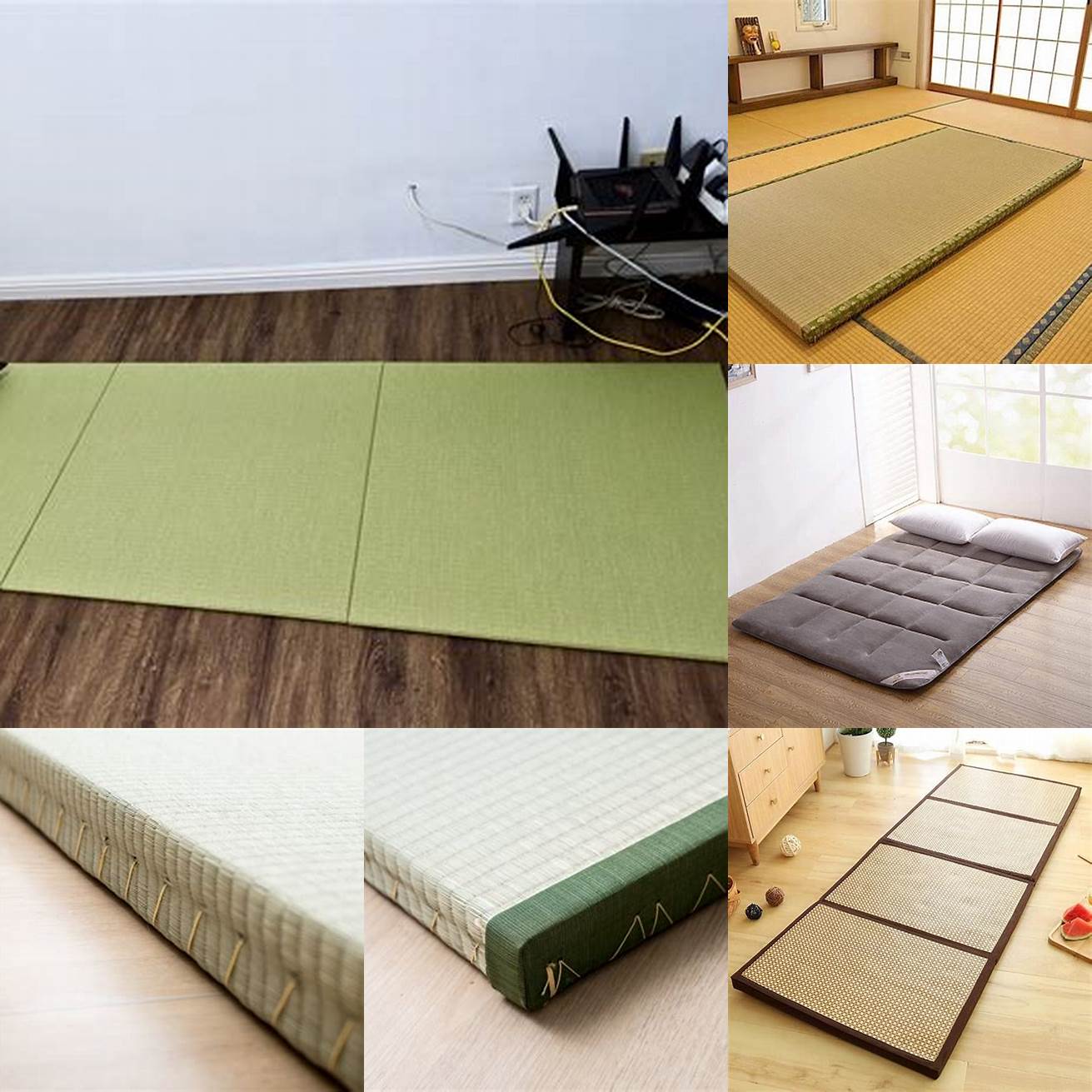 A rolled-up tatami mat which can be easily stored when not in use