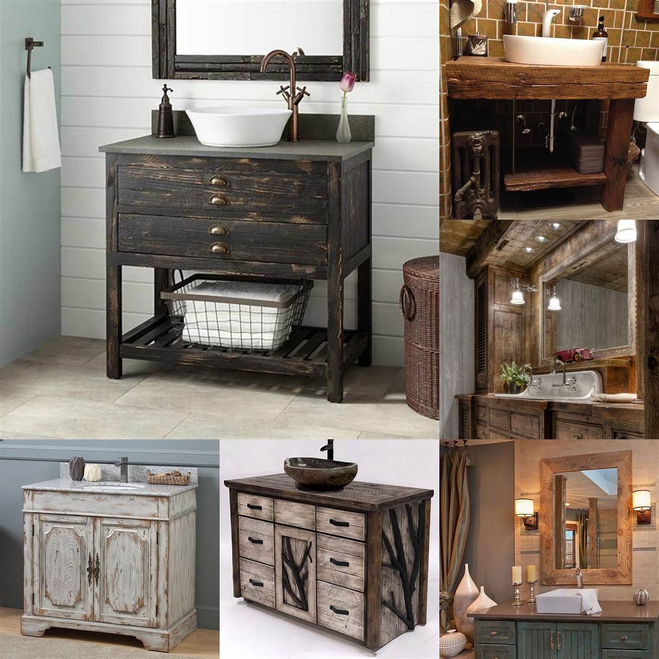 A rustic bathroom vanity with a distressed finish can add an antique and vintage look to your bathroom