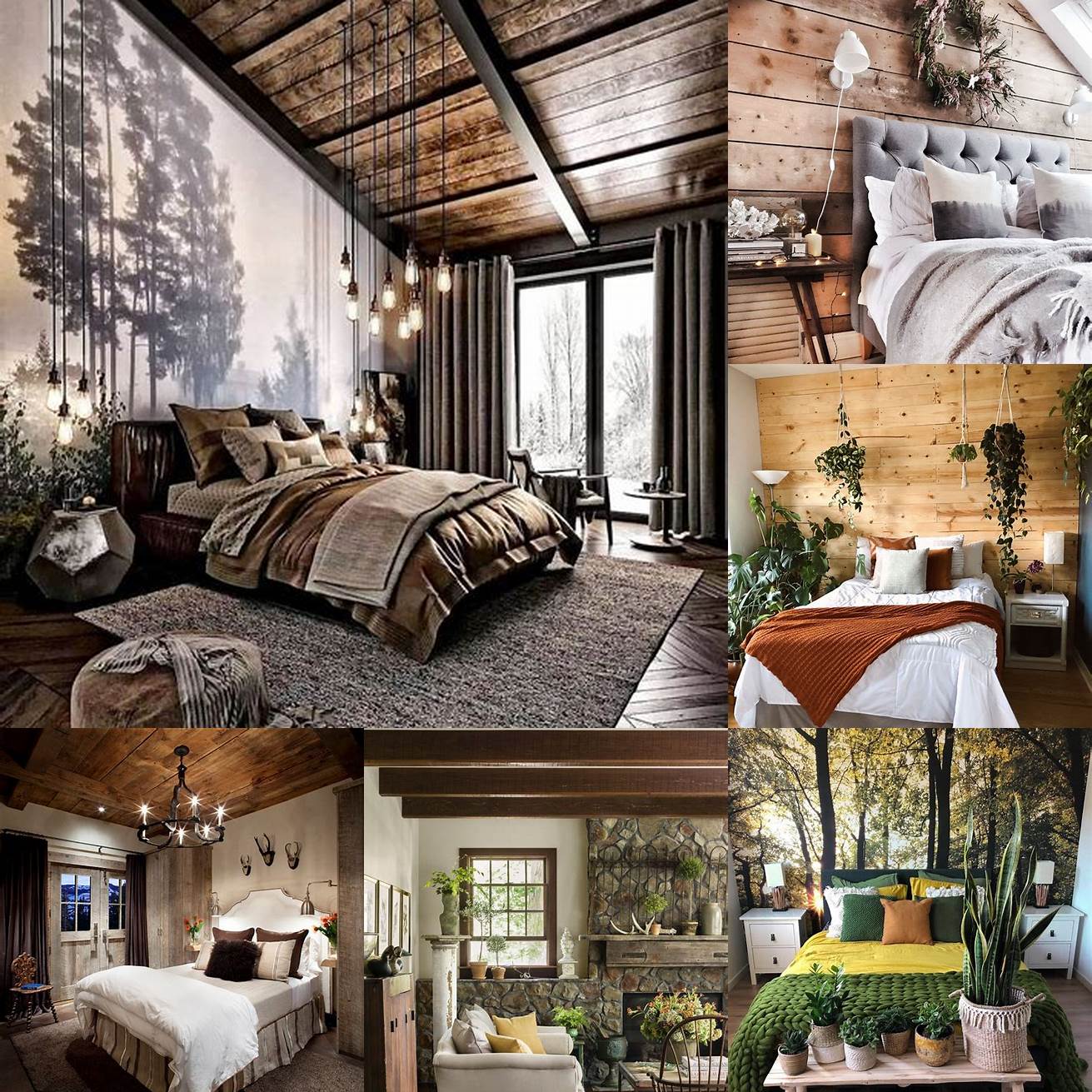 A rustic bedroom brings the beauty of nature indoors The warm colors and natural materials create a cozy and welcoming atmosphere that is perfect for snuggling up on a cold night