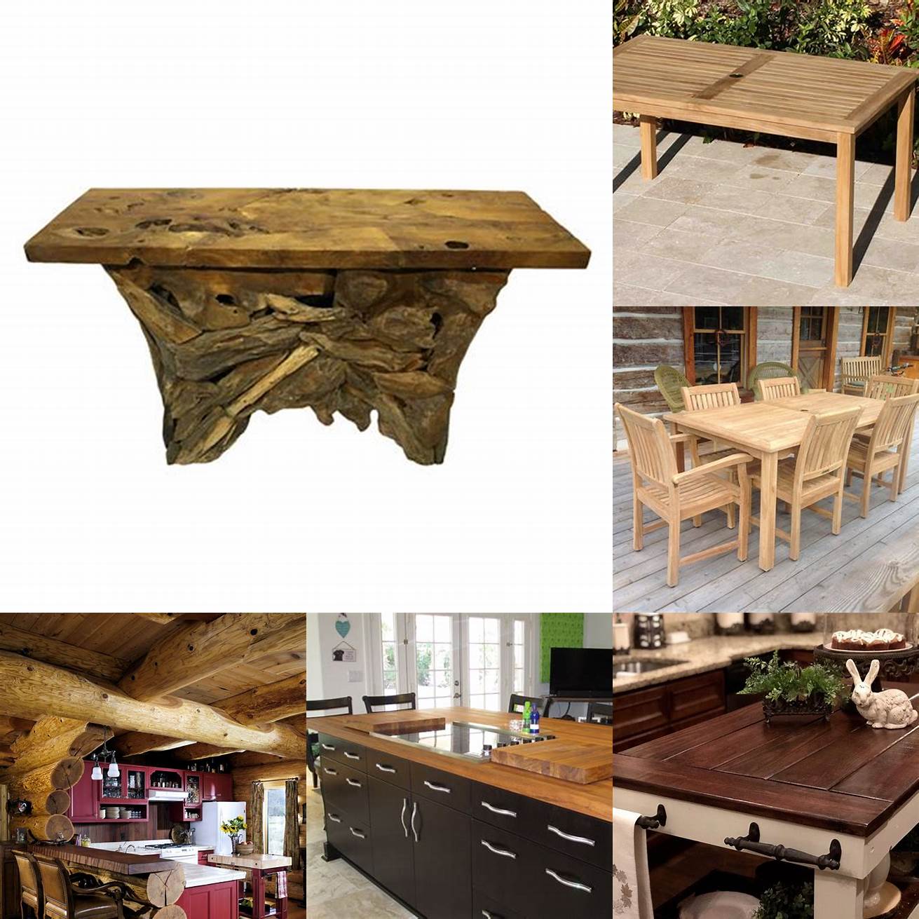 A rustic kitchen with a Java teak kitchen table