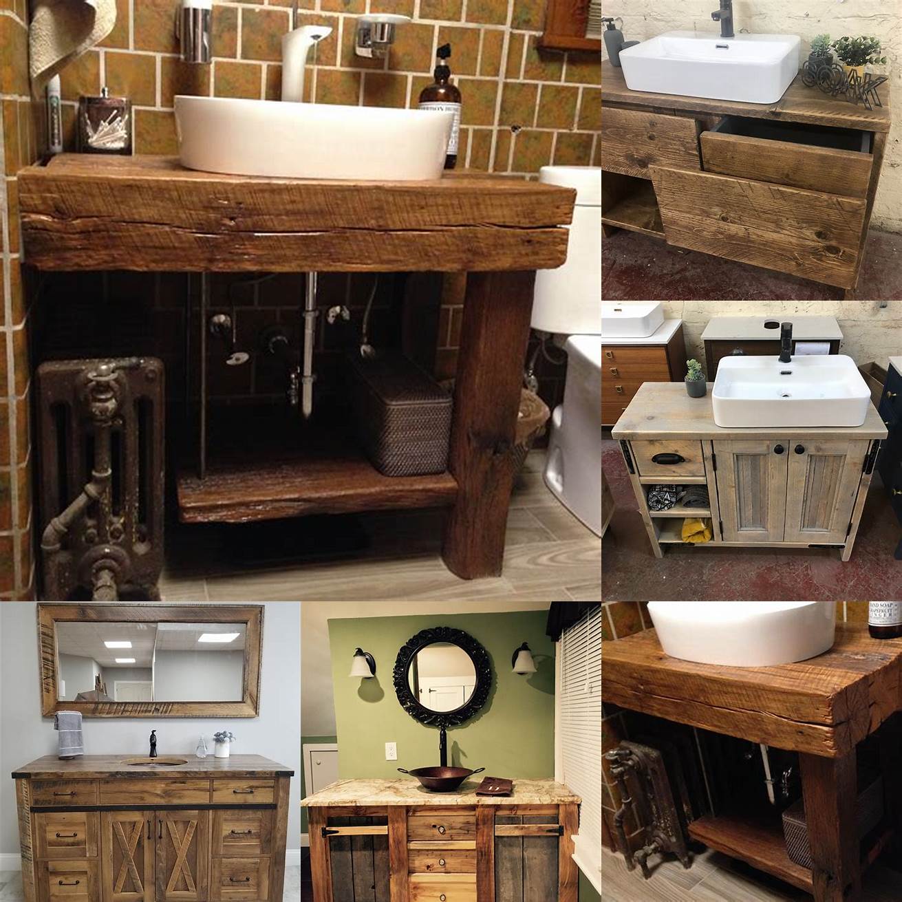 A rustic vanity made from reclaimed wood