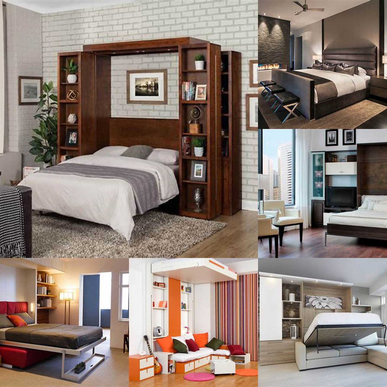 A sleek modern hideaway bed in a high-rise apartment