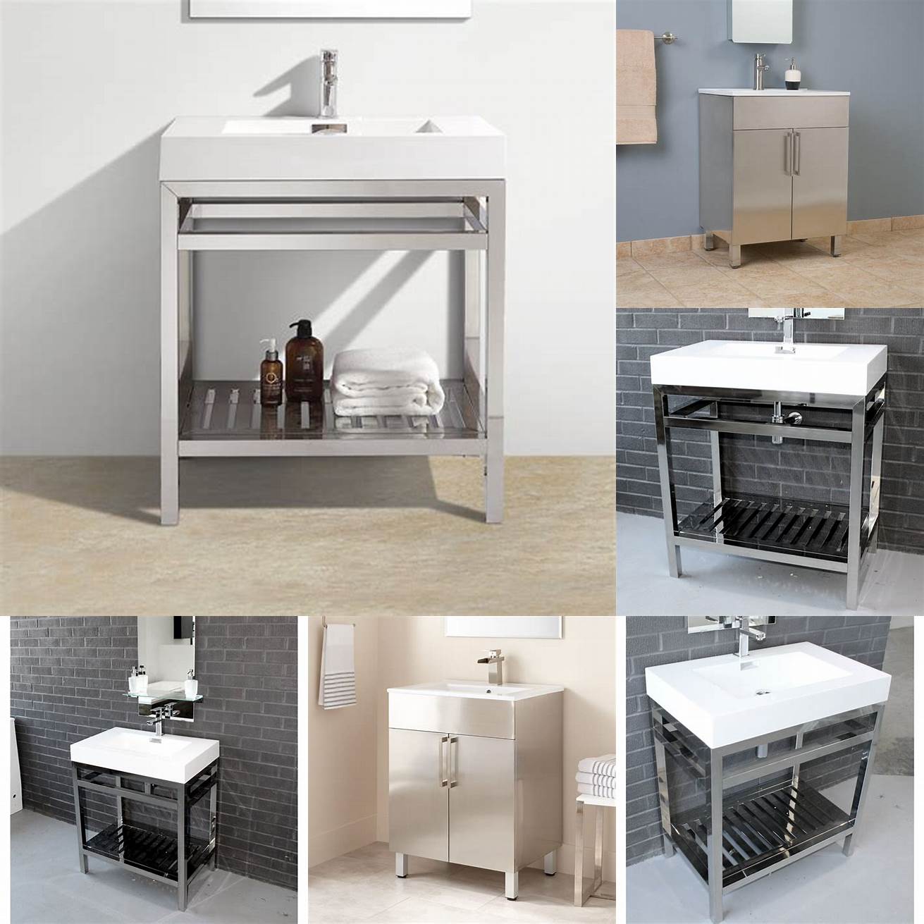 A stainless steel bathroom vanity base is sleek and modern ideal for contemporary bathroom designs