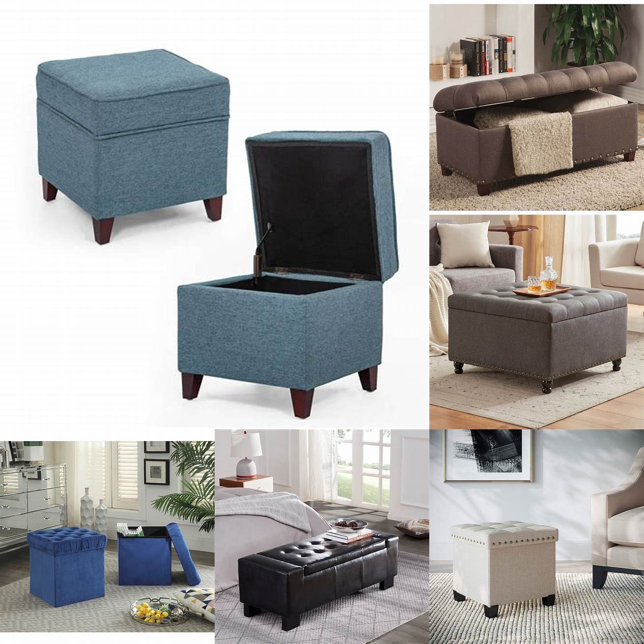 A storage ottoman can serve as a footrest or extra seating while also providing storage space for blankets pillows or other items
