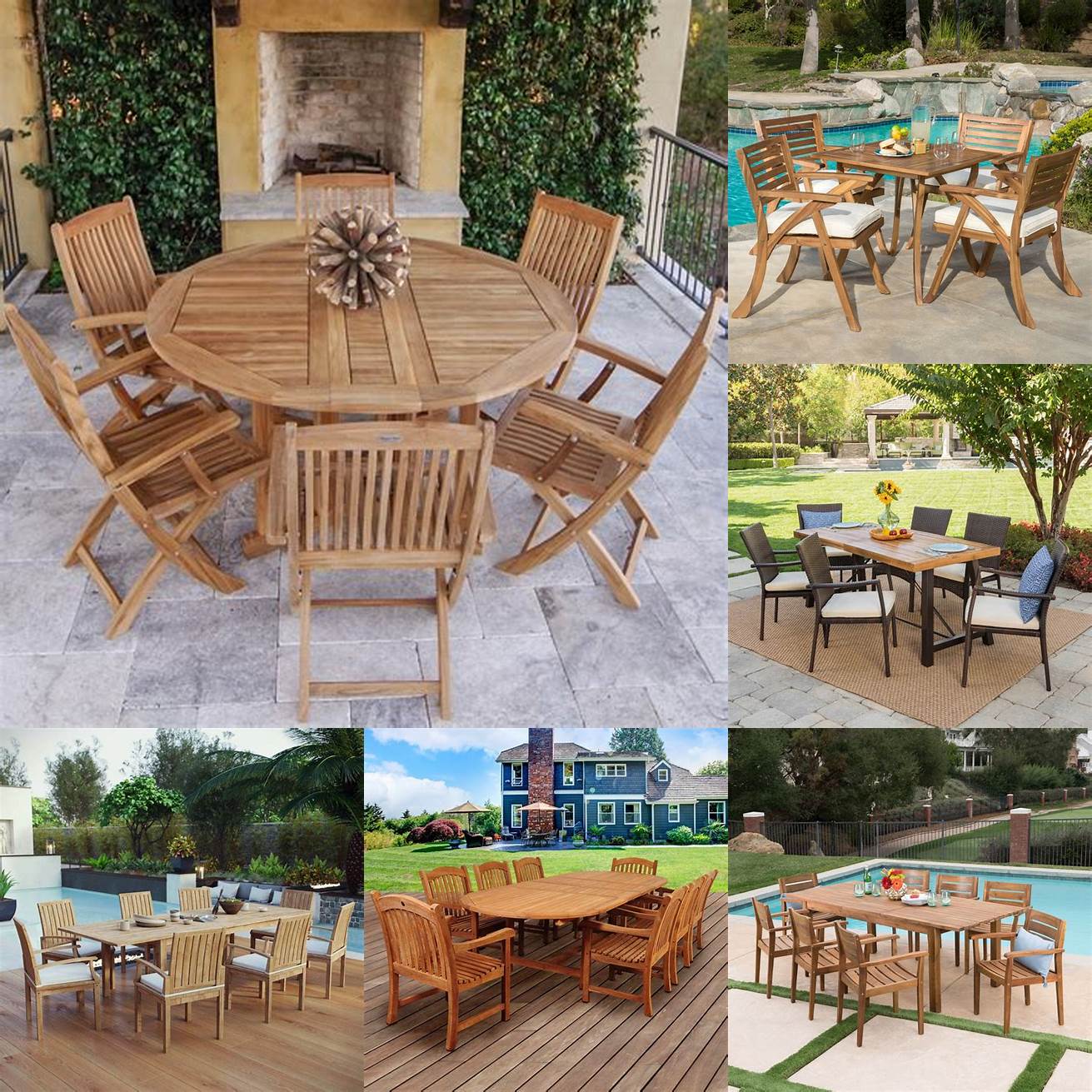 A stylish outdoor patio with a Java teak outdoor dining set