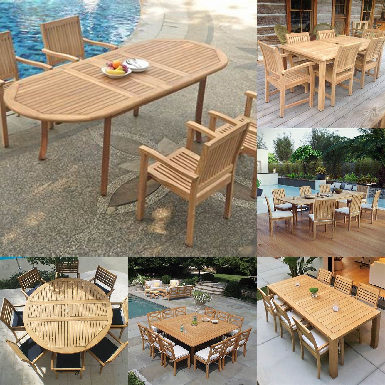 A table setting featuring teak furniture