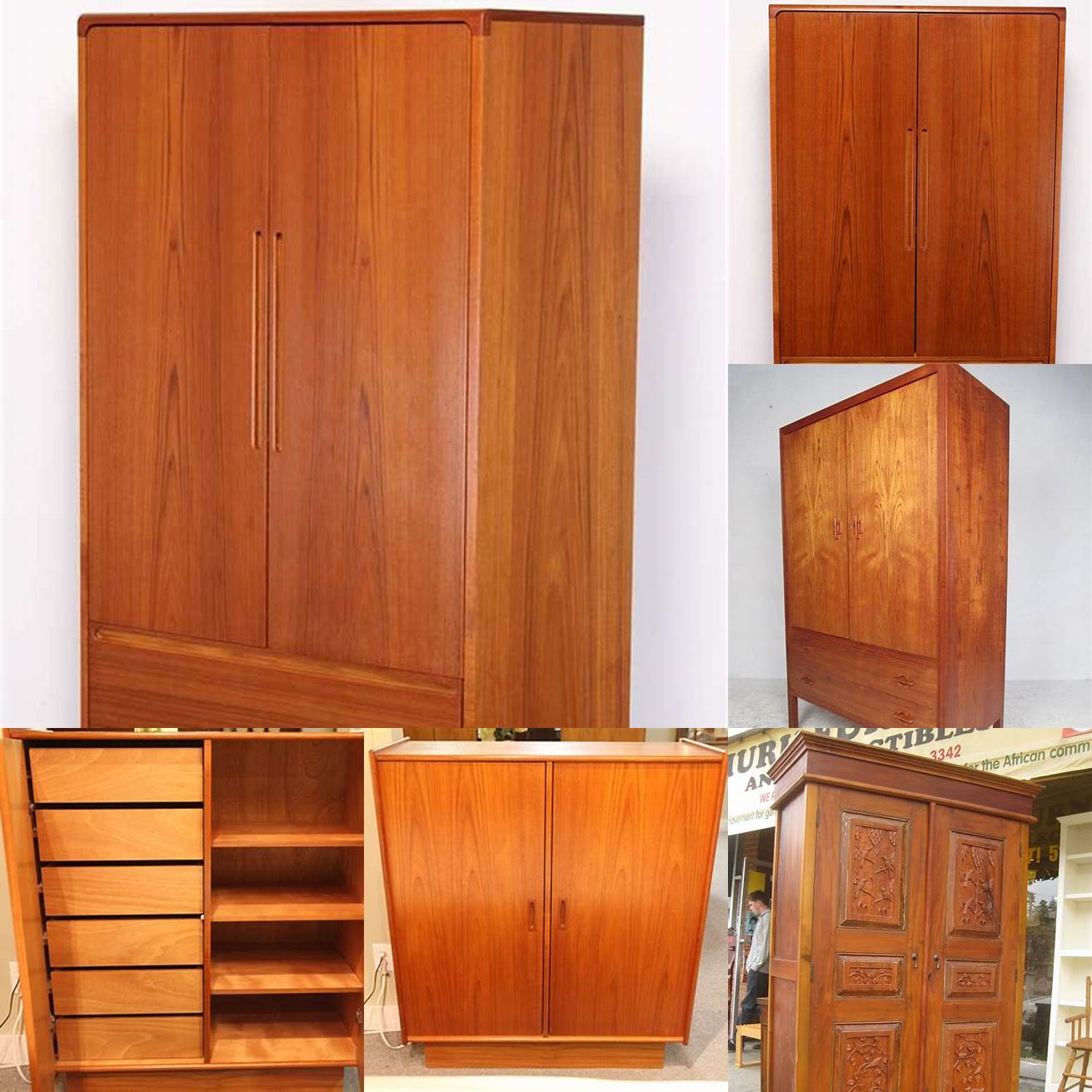 A teak armoire with a wood insert