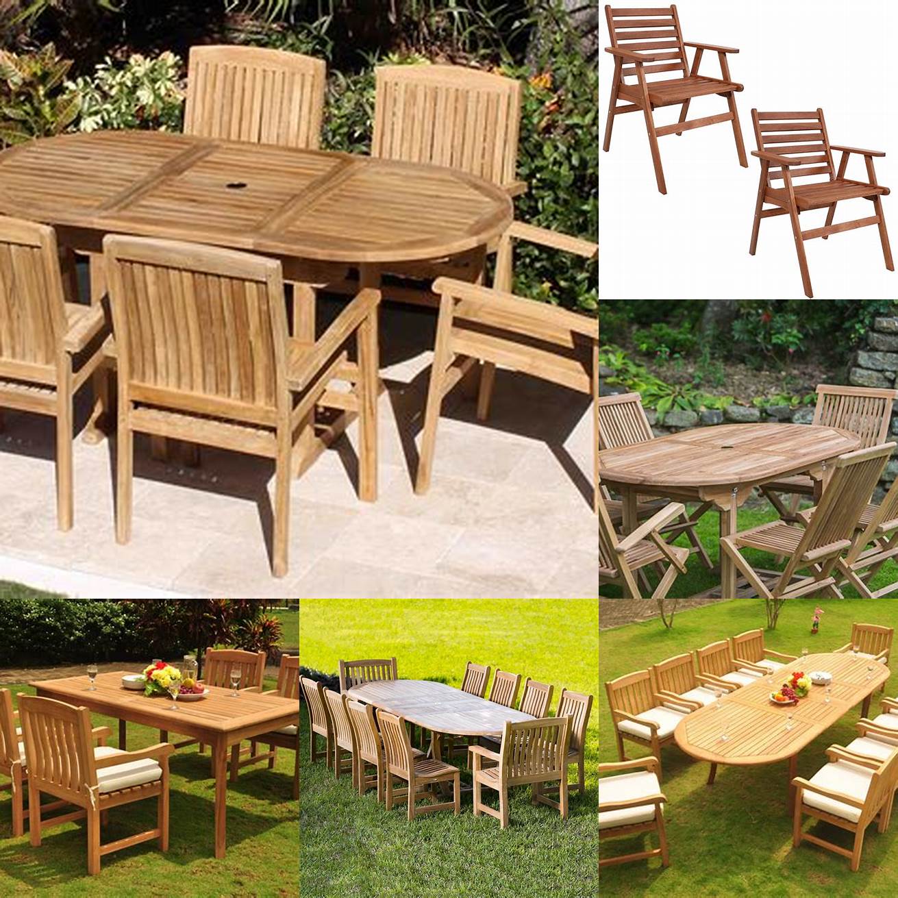 A teak garden furniture set with an oiled finish