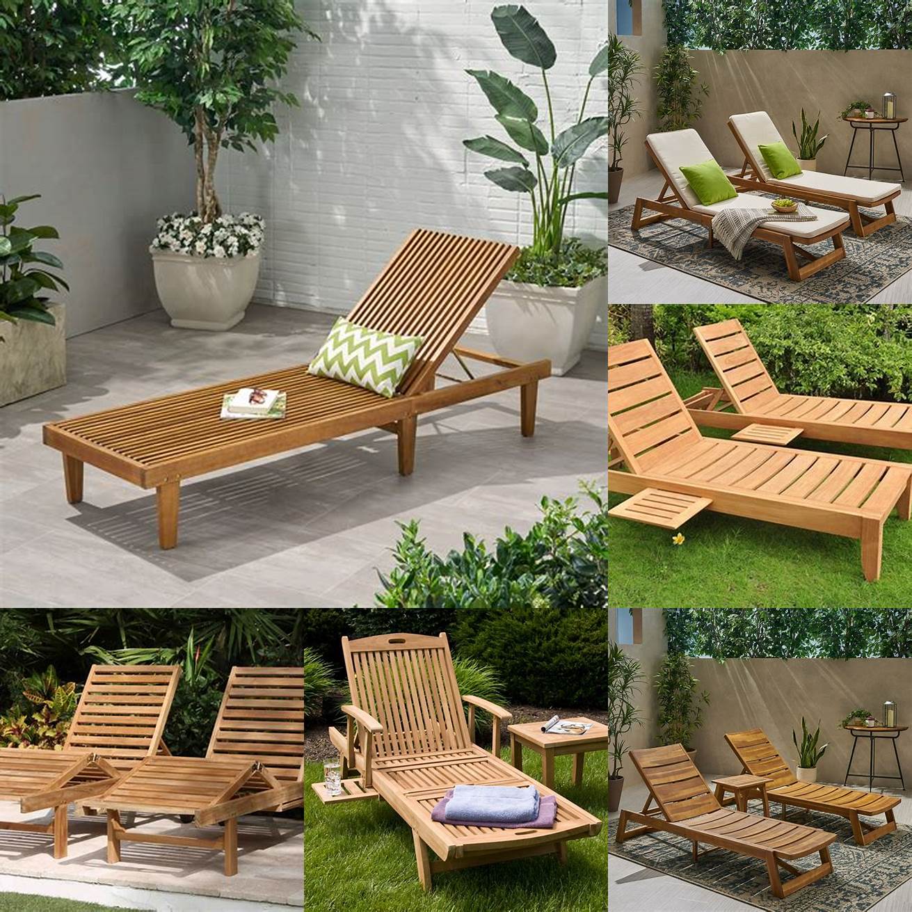 A teak outdoor chaise lounge