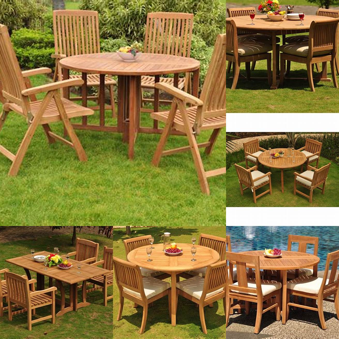 A teak outdoor table with four chairs