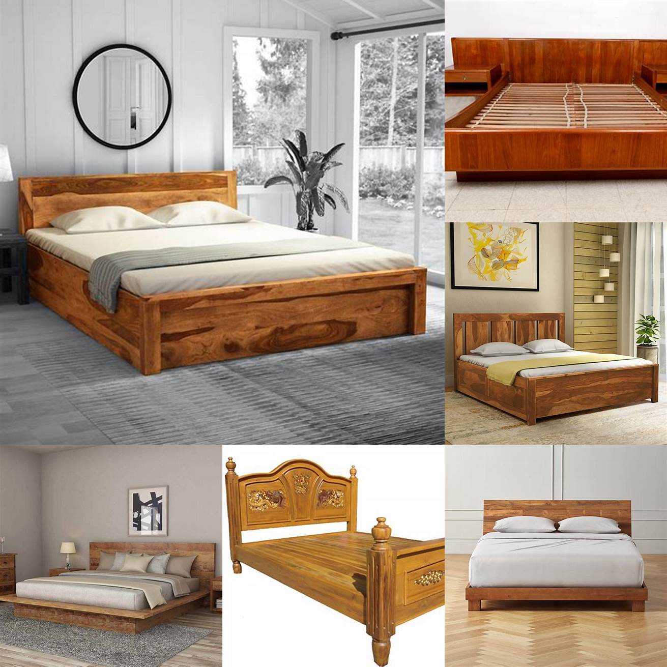 A teak wood bed frame