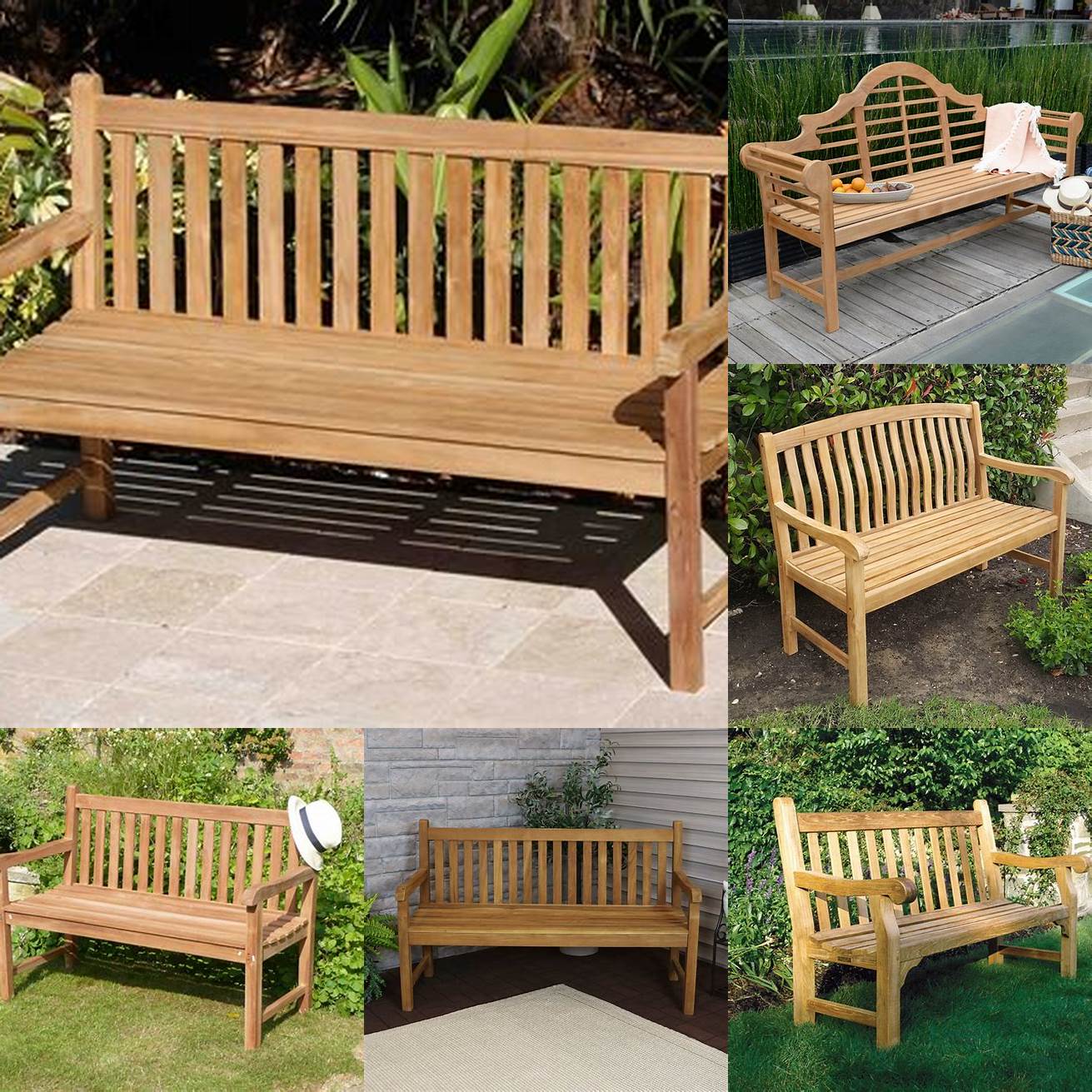 A teak wood outdoor bench
