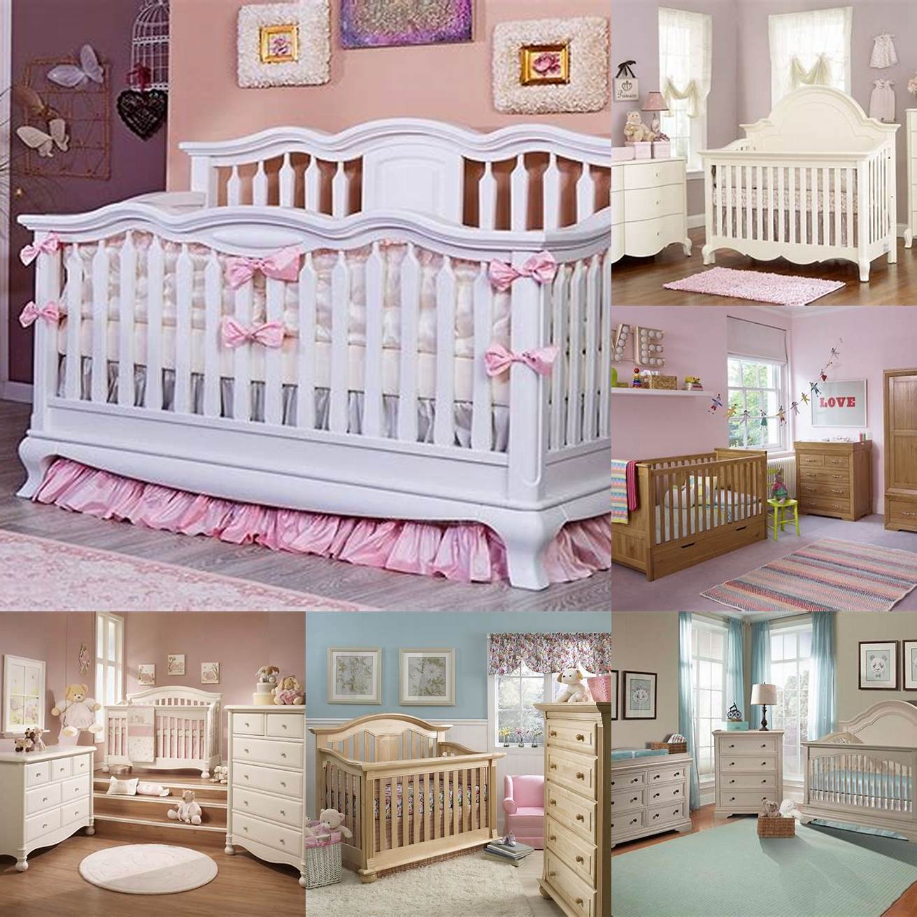 A traditional baby furniture set features classic designs