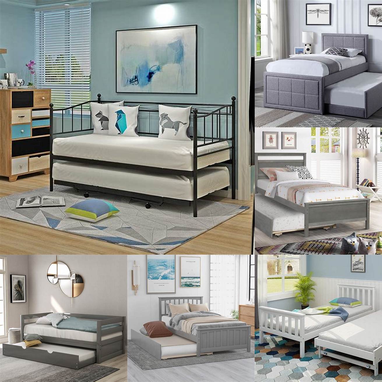 A trundle bed frame has a pull-out bed underneath perfect for sleepovers or for accommodating guests