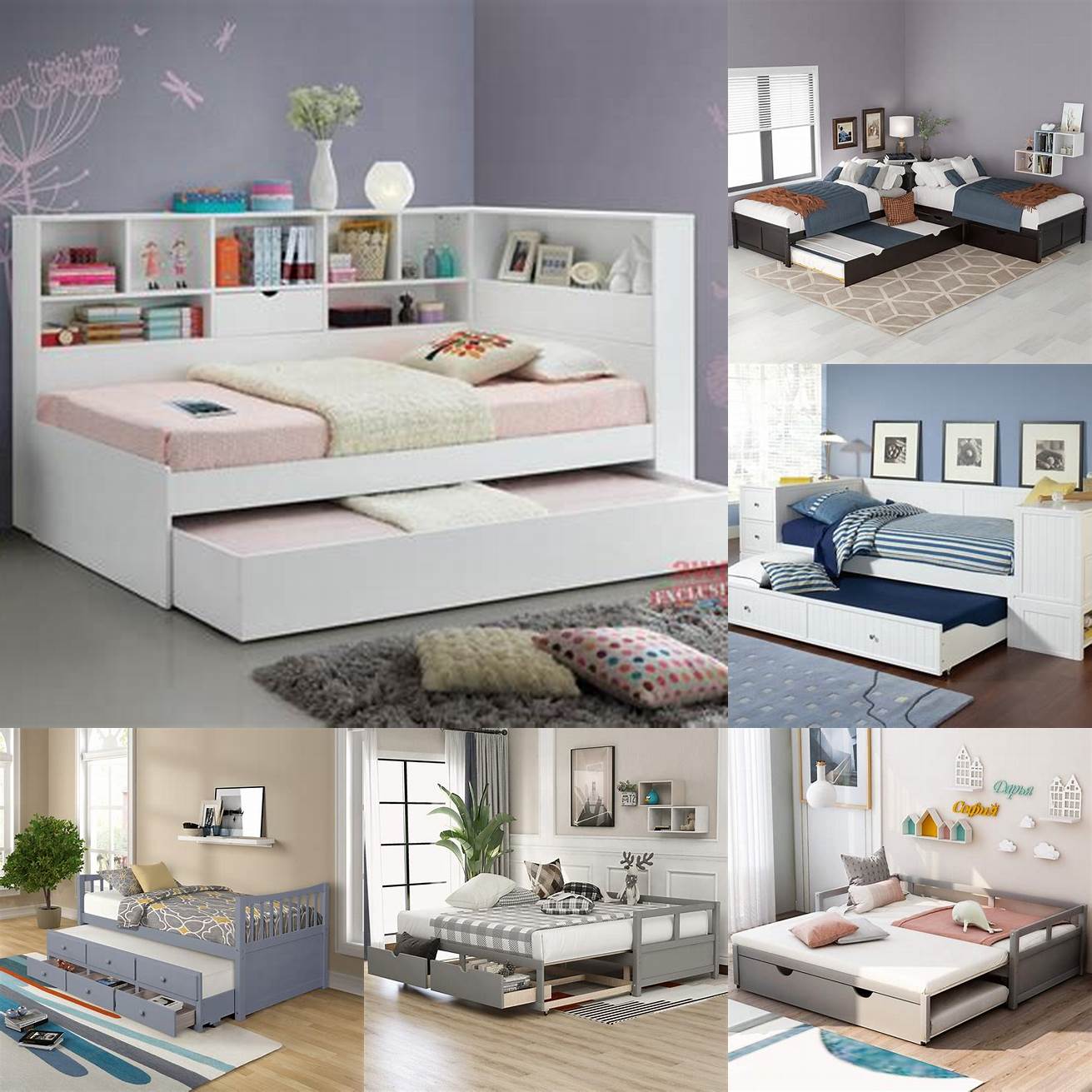 A trundle bed with built-in storage is perfect for a childs room with limited space