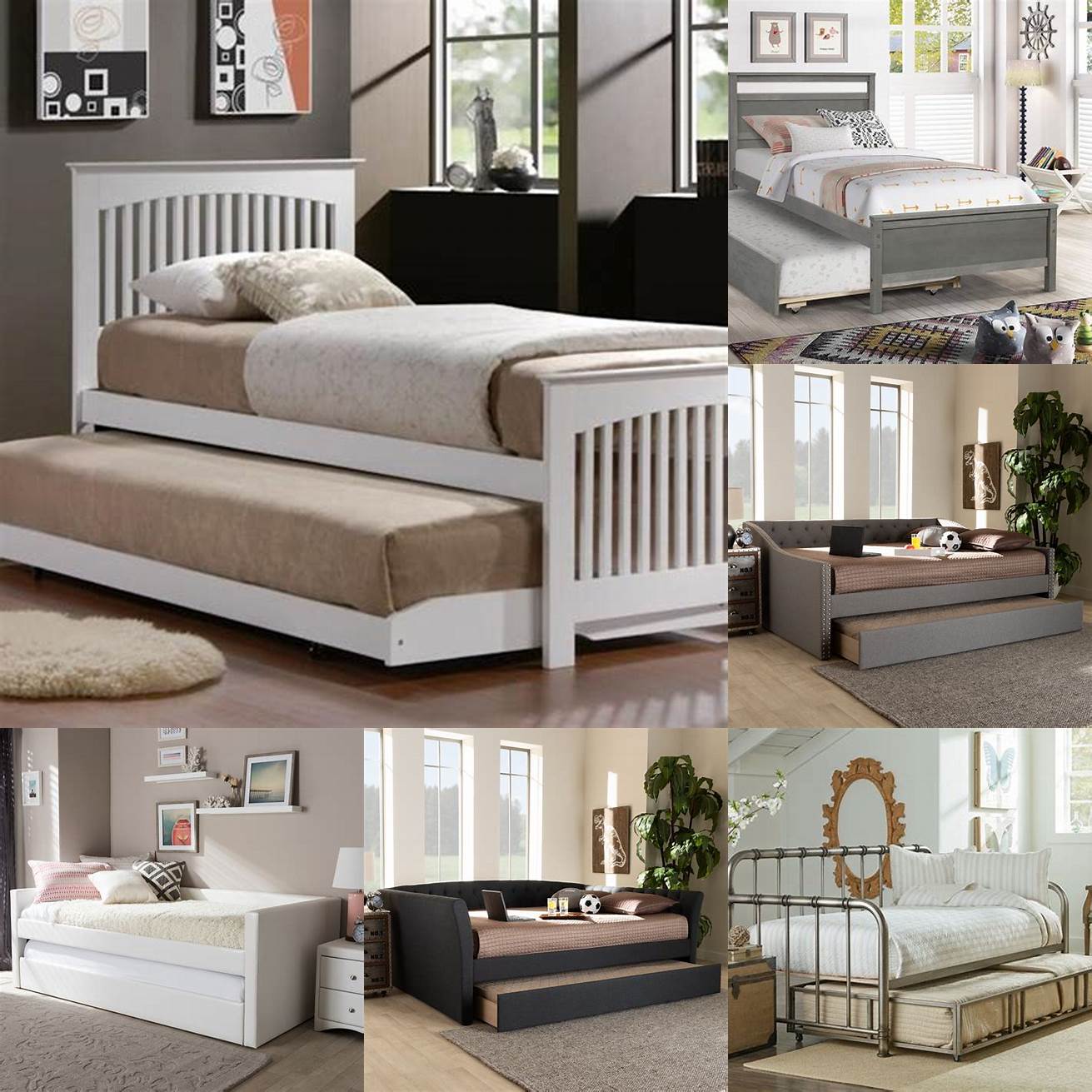 A trundle bed with matching bedding is perfect for a cohesive and stylish bedroom