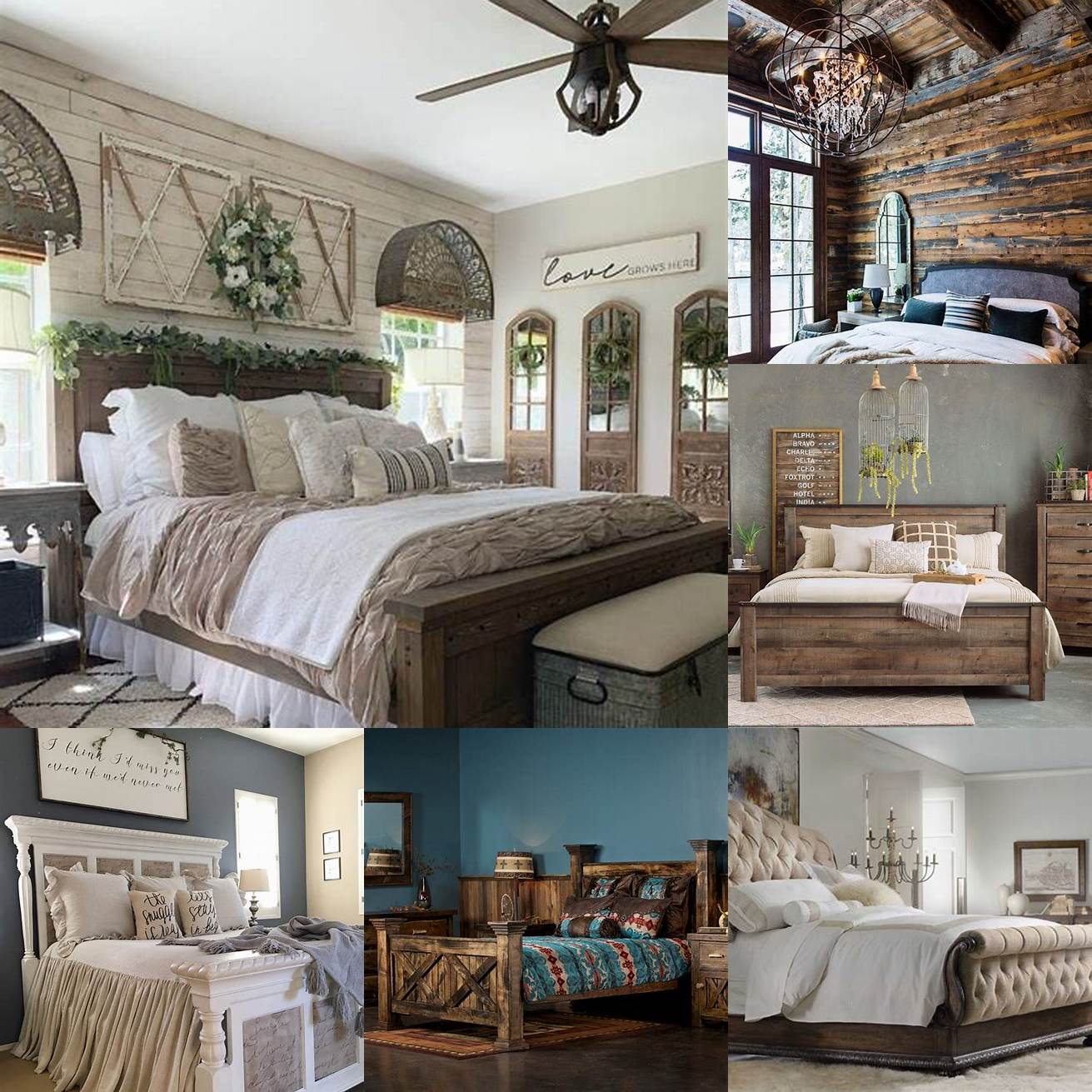 A tufted bedroom set in a rustic-inspired bedroom