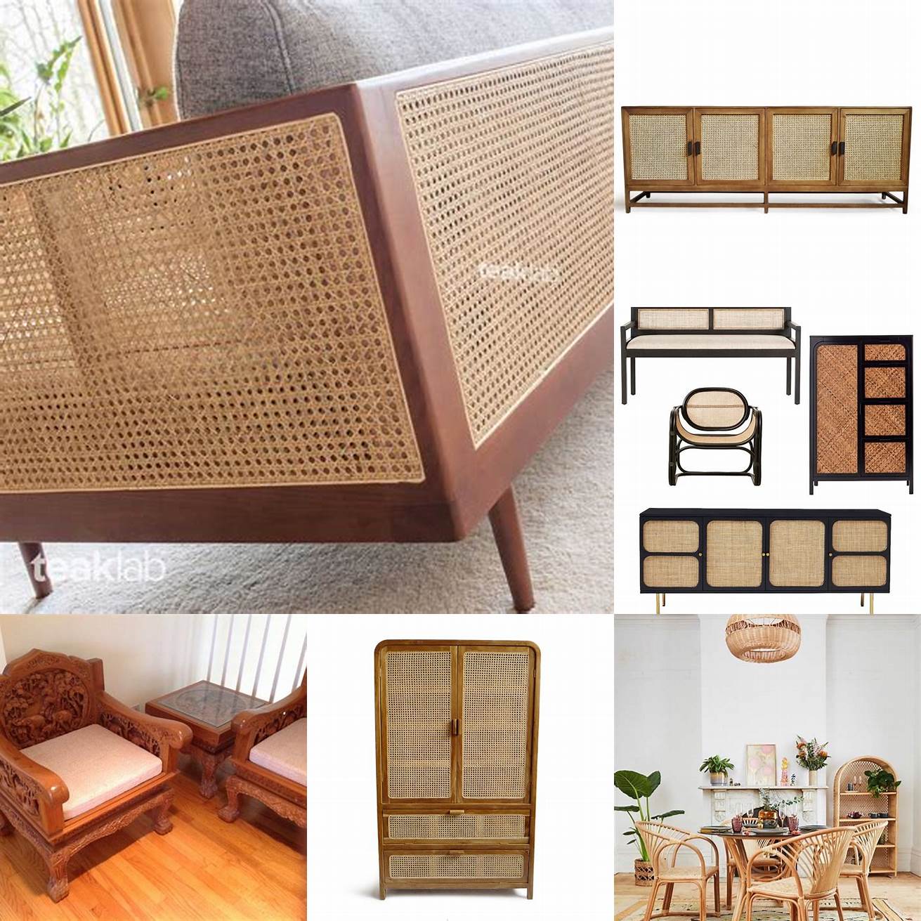 A variety of furniture styles from Teak and Cane