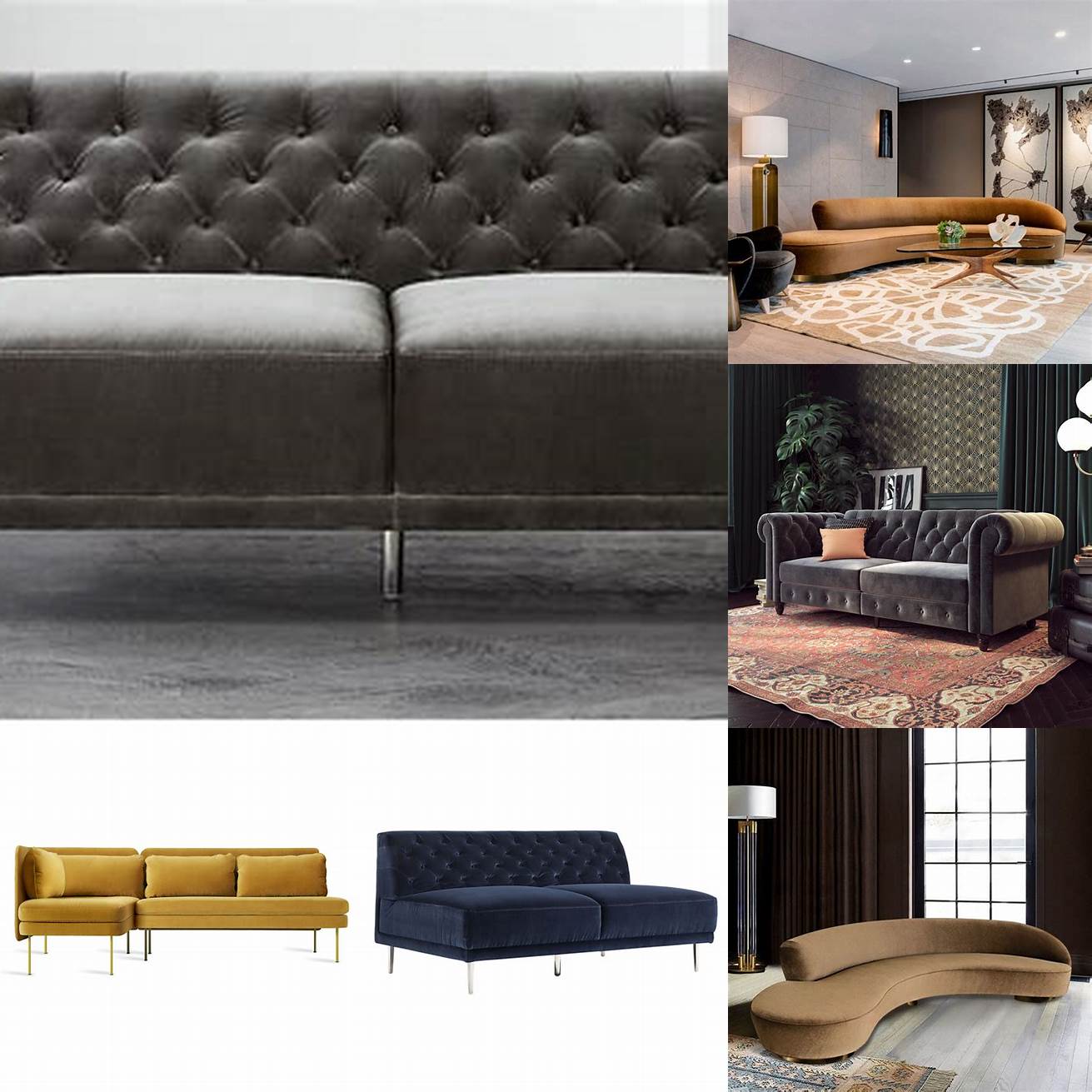 A velvet armless sofa adds a touch of glamour and luxury to any room
