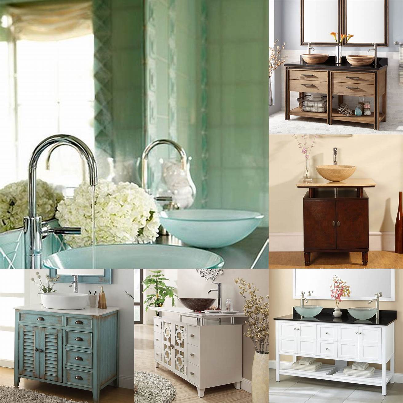 A vessel sink bathroom vanity comes in a variety of colors making it easy to find one that suits your bathrooms style
