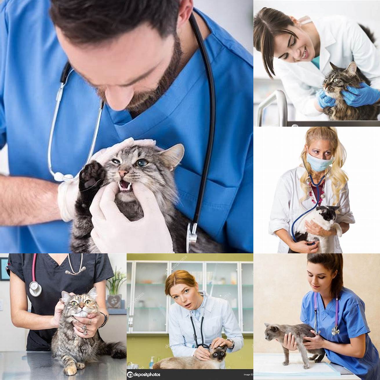 A veterinarian examining a cat