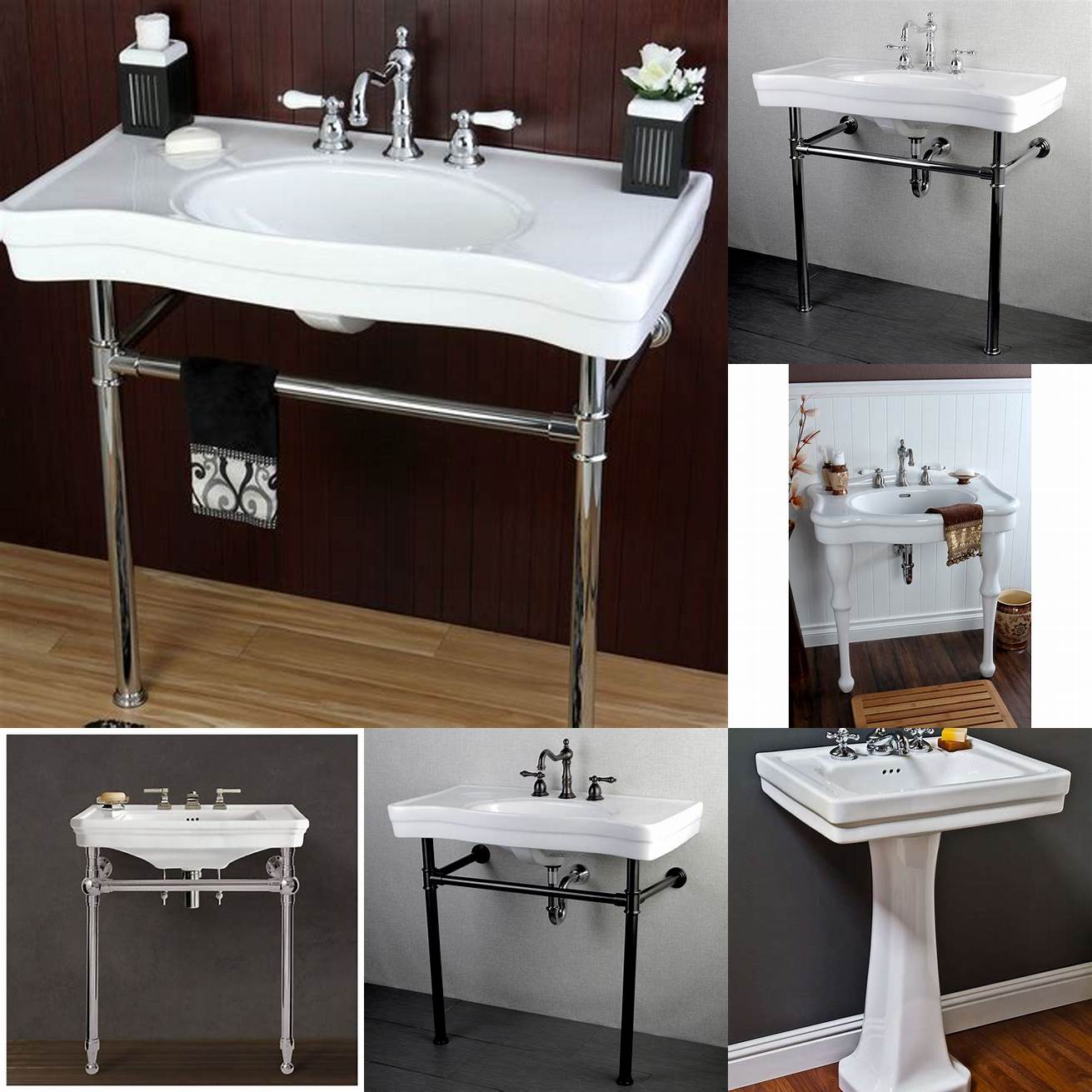 A vintage-inspired vanity with a pedestal sink and chrome legs