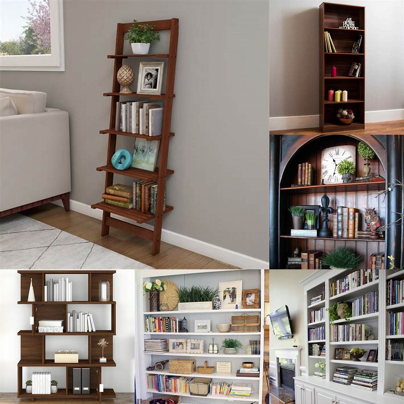 A walnut bookshelf can display your favorite books and decor items in style