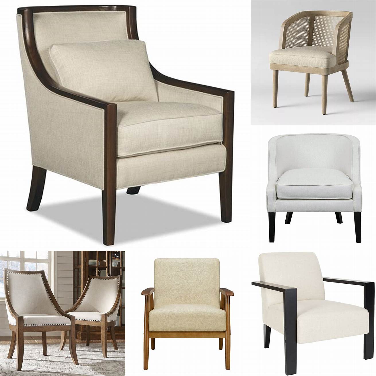 A white accent chair with a wooden frame and upholstered seat