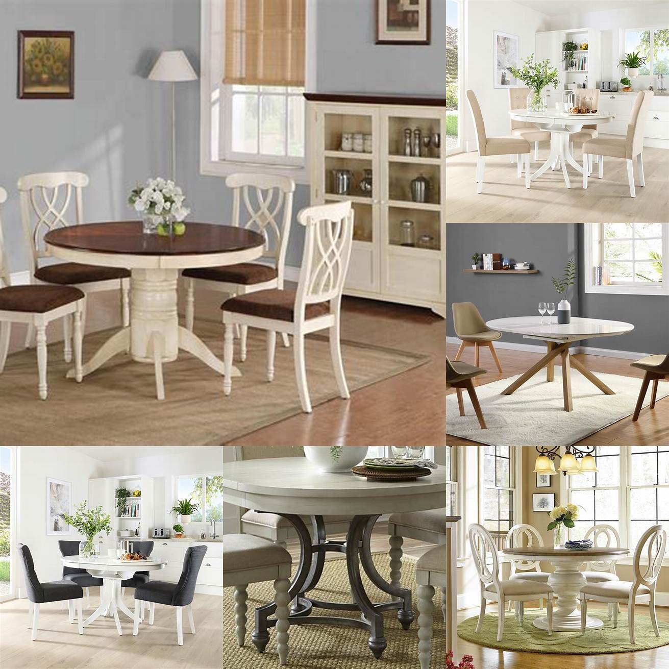 A white extendable round kitchen table that can accommodate more seats