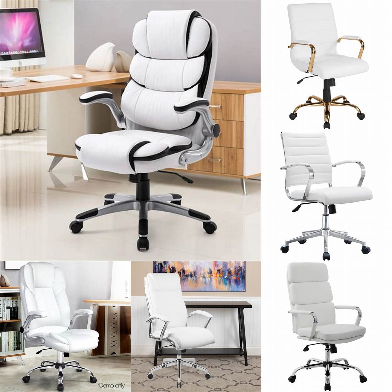 A white leather office chair with adjustable features