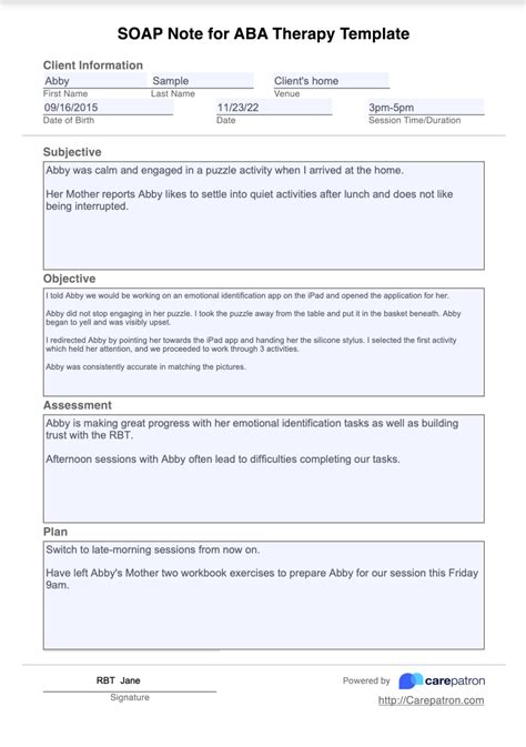Aba Session Note Template