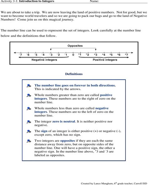 Accelerated Math Book 7th Grade Printable Worksheets Integers Module 1
