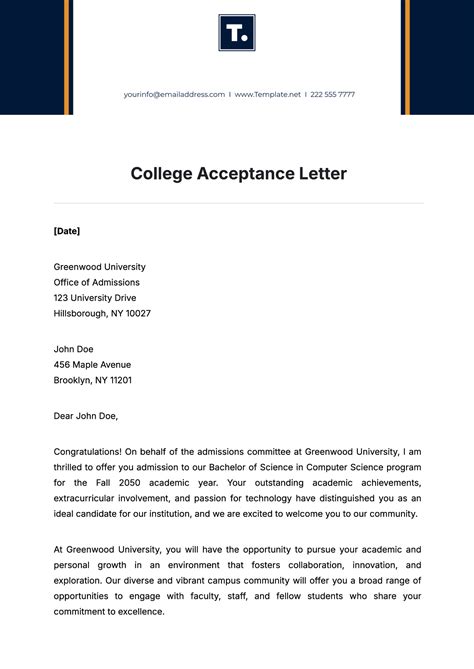 Acceptance Letter Template