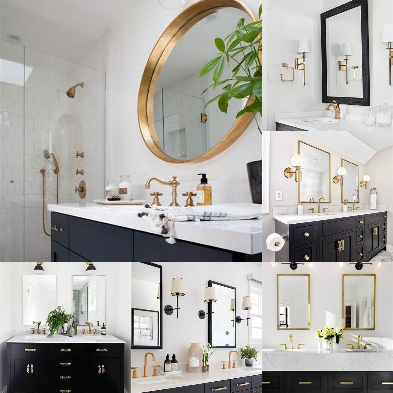 Accessorize your dark bathroom vanity with gold fixtures for a touch of glamour