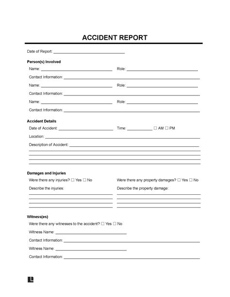 Accident Report Sheet Template