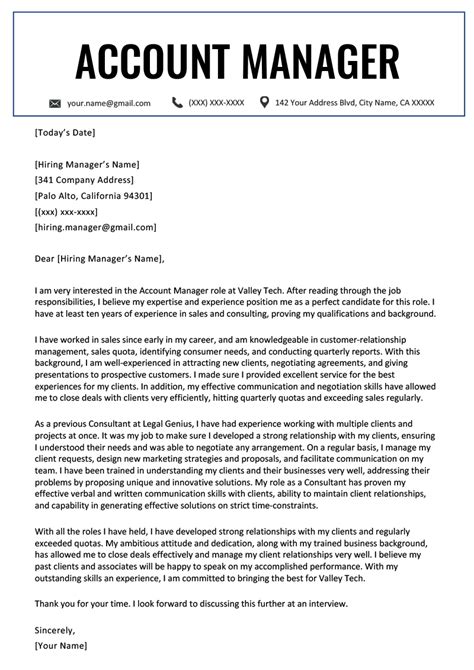 Account Manager Cover Letter Template