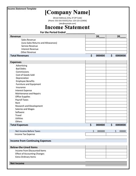Accounting Income Statement Template