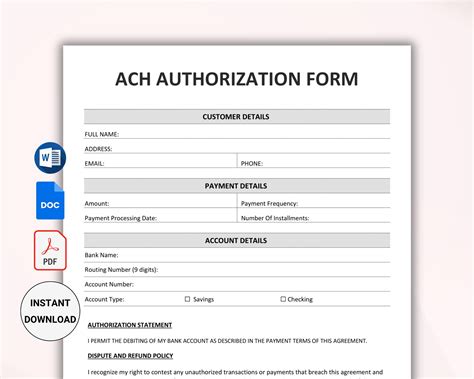 Ach Template For Customers